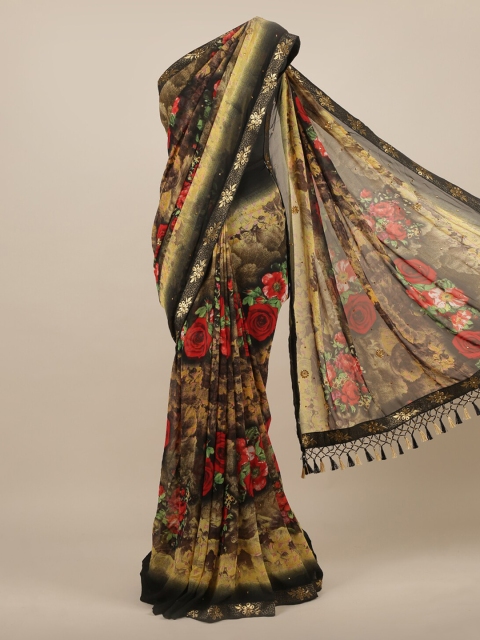 

Pothys Black & Yellow Poly Chiffon Printed Saree
