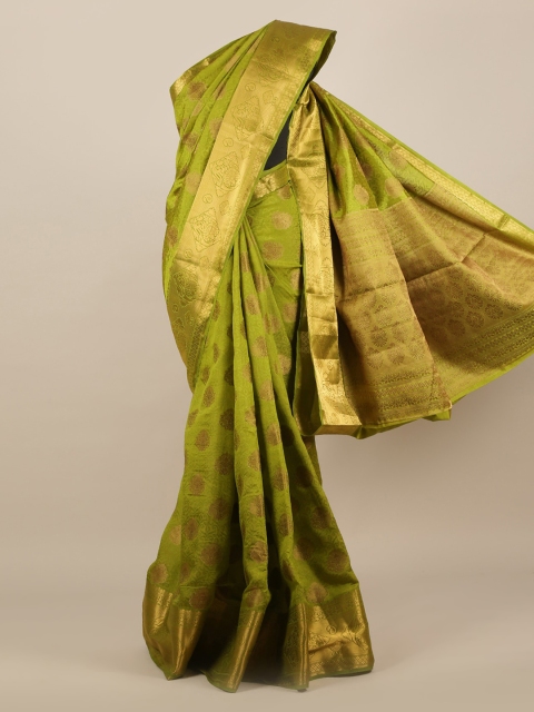 

Pothys Green & Gold-Toned Jute Silk Woven Design Saree
