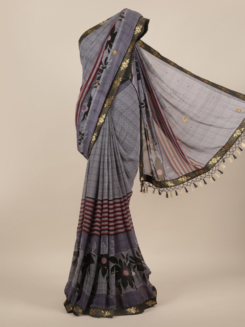 

Pothys Grey & Black Poly Chiffon Checked Saree