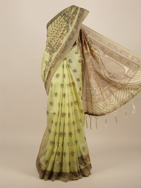 

Pothys Green & Brown Jute Silk Floral Printed Saree