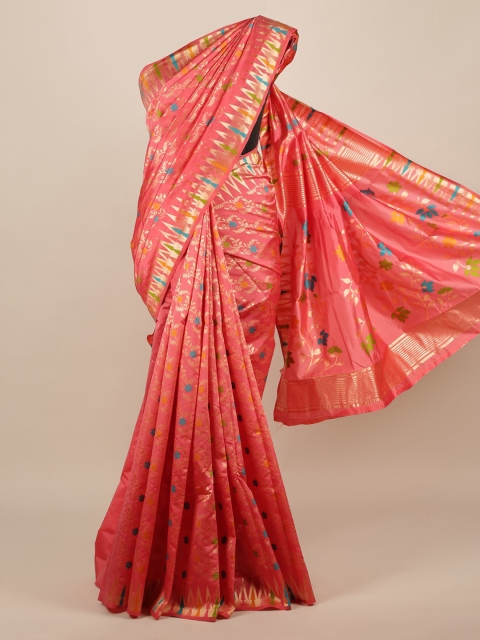 

Pothys Pink Floral Printed Jute Silk Saree