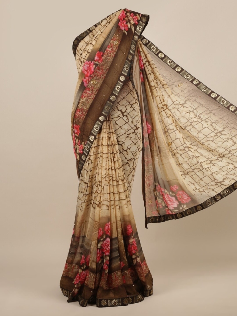 

Pothys Cream-Coloured Printed Poly Chiffon Saree