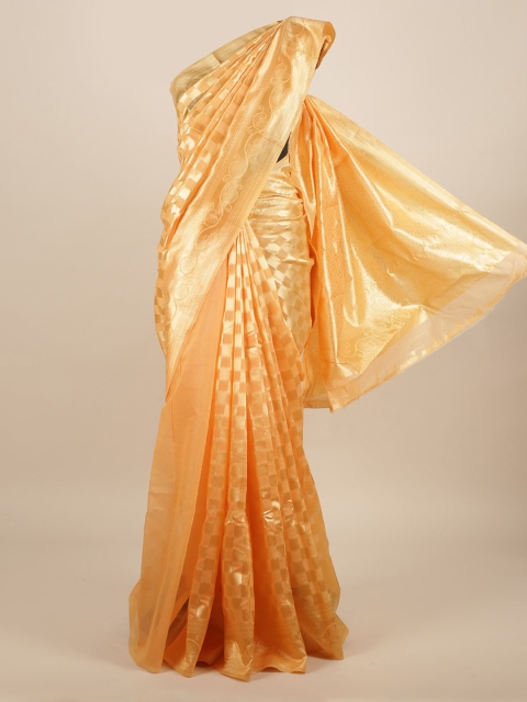 

Pothys Peach-Coloured & Gold-Toned Jute Silk Woven Design Saree