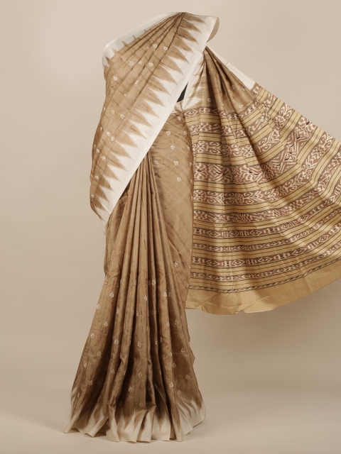 

Pothys Brown & White Jute Silk Floral Embroidered Saree