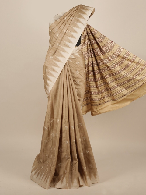 

Pothys Taupe & Off-White Jute Silk Embroidered Saree