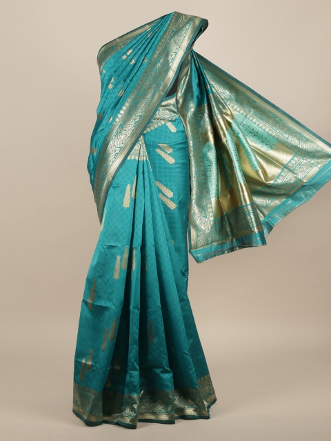 

Pothys Green & Gold-Toned Jute Silk Woven Design Saree