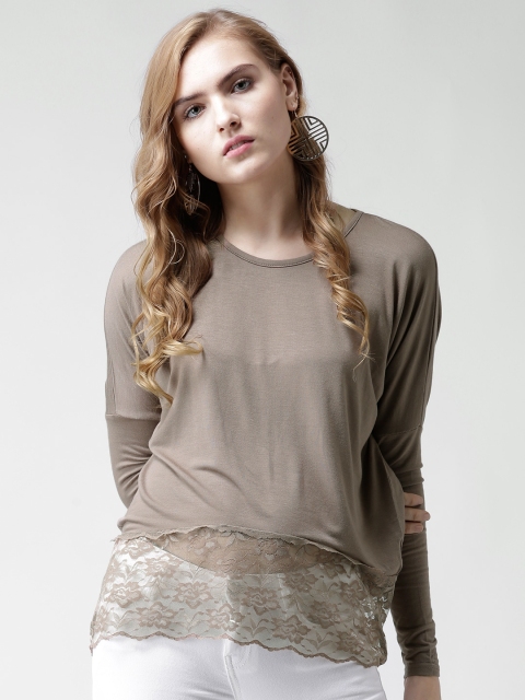

Boohoo Taupe Top with Lace Detail
