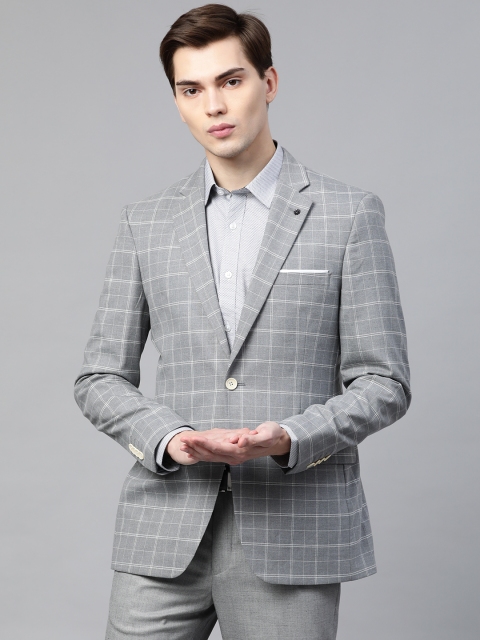 

Raymond Men Grey & White Slim Checked Single-Breasted Formal Blazer