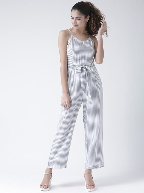 

Texco Women White & Blue Striped Cotton Basic Jumpsuit
