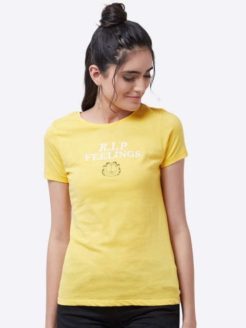 

Free Authority Women Yellow Garfield Printed Cotton Round Neck T-shirt