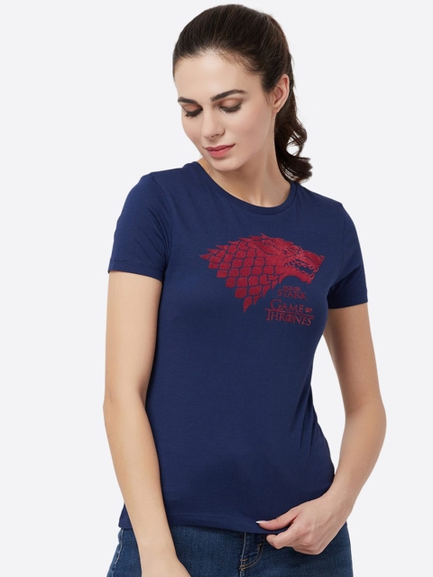 

Free Authority Women Navy Blue Game Of Thrones Printed Round Neck Cotton T-shirt