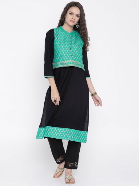 

Anouk Women Black & Green Straight Kurta with Jacket