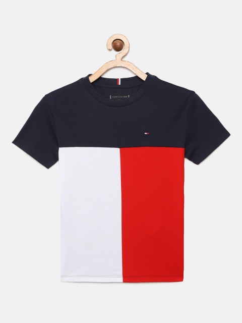 

Tommy Hilfiger Boys Navy Blue & Red Colourblocked Pure Cotton T-shirt