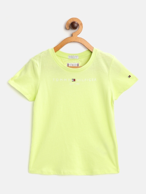

Tommy Hilfiger Girls Fluorescent Green & White Brand Logo Print Pure Cotton T-shirt