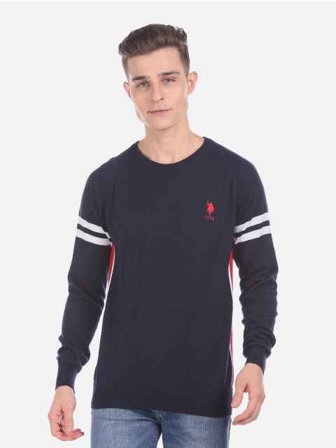 

U.S. Polo Assn. Men Navy Blue Striped Pullover Sweater