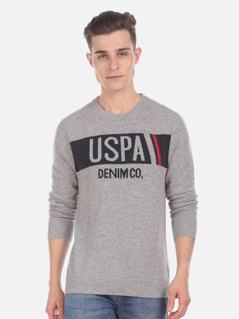 

U.S. Polo Assn. Men Grey Printed Pullover Sweater
