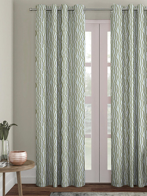 

HOUZZCODE Green & White Single Printed Black Out Long Door Curtain