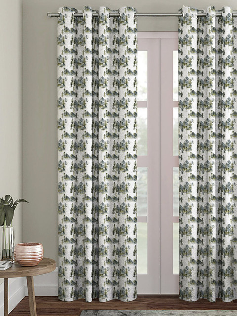 

HOUZZCODE Off-White & Green Single Black Out Door Curtain