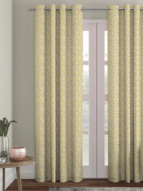 

HOUZZCODE Yellow & Cream-Coloured Single Black Out Door Curtain