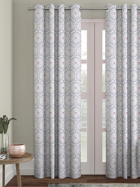 

HOUZZCODE Grey & White Black Out Long Door Curtain