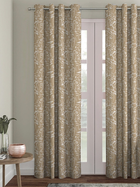 

HOUZZCODE Tan & White Single Black Out Long Door Curtain