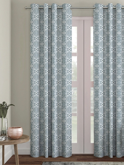 

HOUZZCODE Blue & White Single Black Out Long Door Curtain
