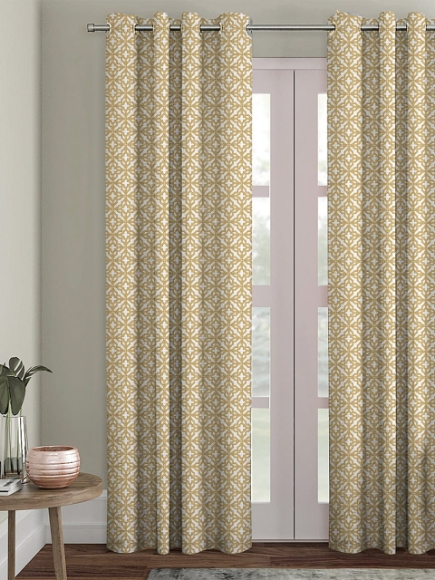 

HOUZZCODE Mustard & Cream-Coloured Single Black Out Long Door Curtain