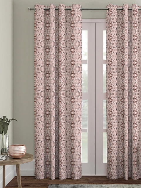 

HOUZZCODE Maroon & White Single Black Out Door Curtain