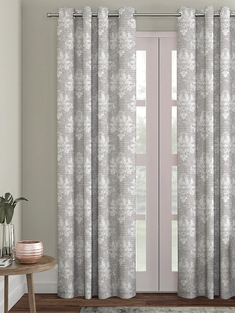 

HOUZZCODE Grey & Off-White Single Black Out Long Door Curtain