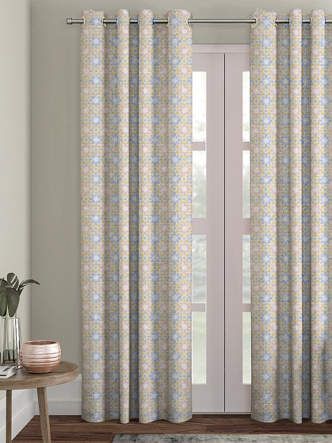 

HOUZZCODE Beige & Blue Single Black Out Long Door Curtain