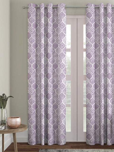 

HOUZZCODE Lavender & White Single Black Out Door Curtain