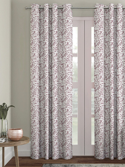 

HOUZZCODE Maroon & White Single Black Out Long Door Curtain