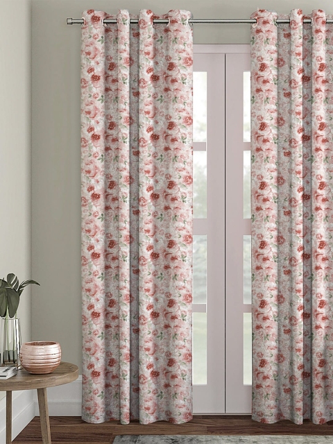 

HOUZZCODE Unisex Pink Printed Curtains, White