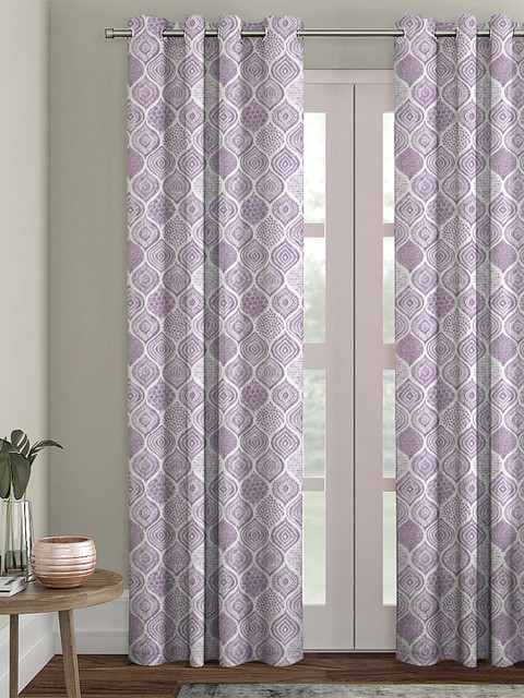 

HOUZZCODE Purple & White Single Printed Black Out Long Door Curtain