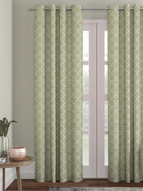 

HOUZZCODE Green & White Single Black Out Long Door Curtain