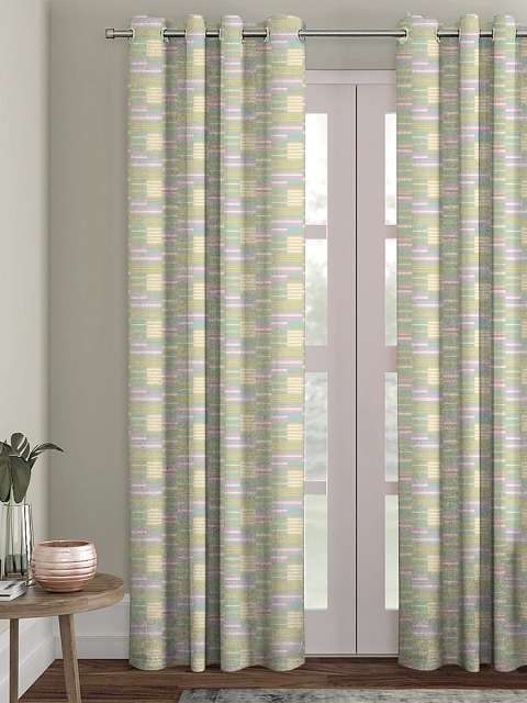 

HOUZZCODE Green & Pink Single Black Out Door Curtain