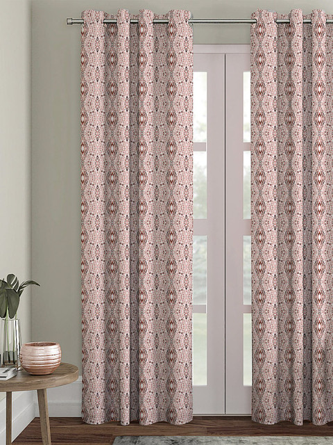 

HOUZZCODE Maroon & White Black Out Long Door Curtain