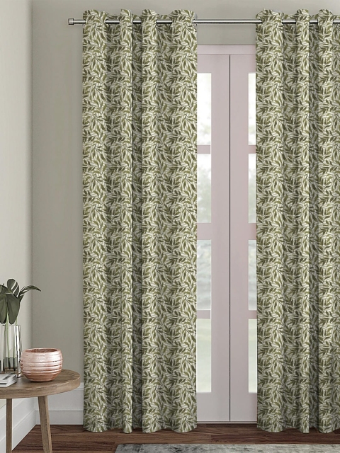 

HOUZZCODE Green & White Single Printed Black Out Long Door Curtain