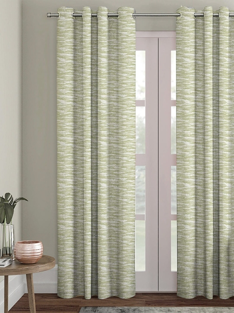 

HOUZZCODE Green & Cream-Coloured Single Black Out Long Door Curtain