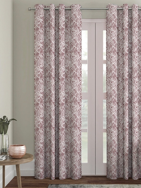 

HOUZZCODE Maroon & White Single Black Out Door Curtain