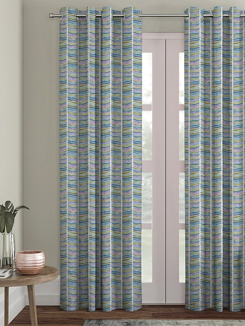 

HOUZZCODE Blue & Purple Single Printed Black Out Door Curtain