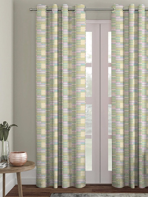 

HOUZZCODE Green & Pink Single Black Out Door Curtain