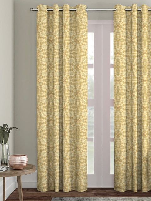 

HOUZZCODE Yellow & White Single Black Out Long Door Curtain
