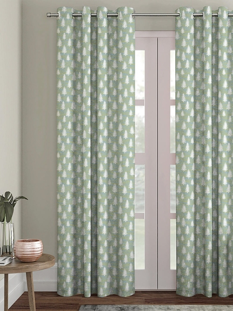 

HOUZZCODE Green & White Single Black Out Door Curtain