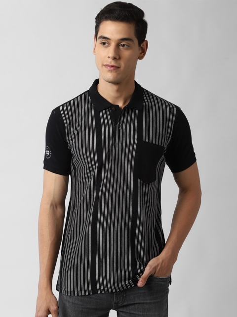 

Peter England Casuals Men Black Striped Polo Collar T-shirt