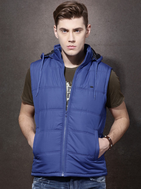 

Roadster Blue Sleeveless Quilted Jacket with Detachable Hood