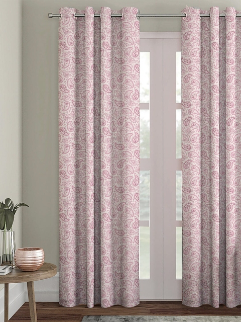 

HOUZZCODE Off-White & Pink Single Black Out Door Curtain