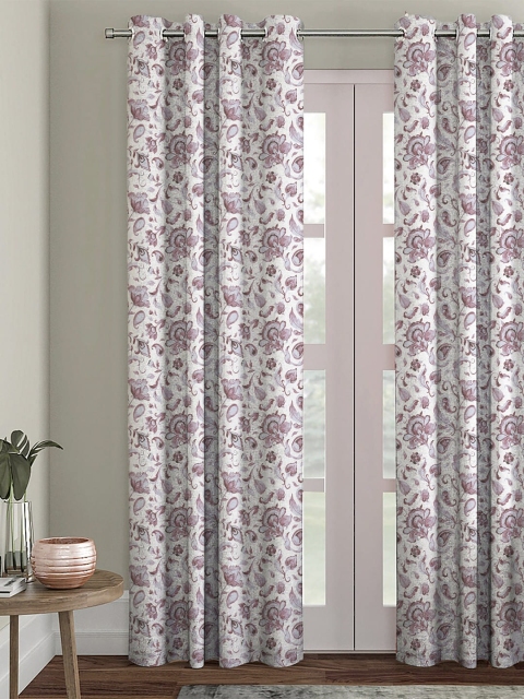 

HOUZZCODE White & Purple Single Black Out Door Curtain