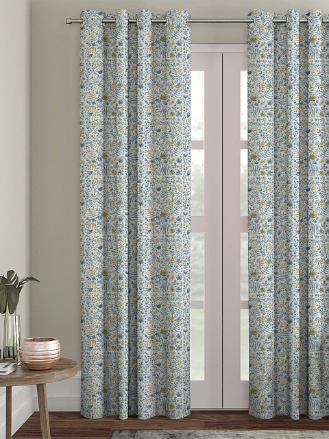 

HOUZZCODE White & Green Single Printed Black Out Long Door Curtain