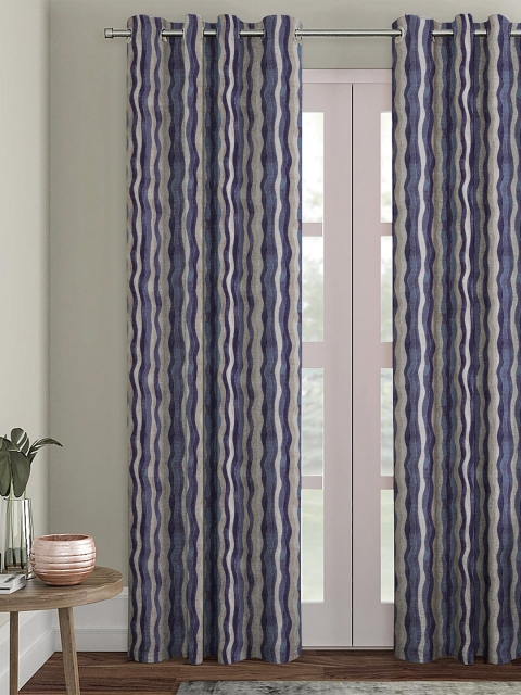 

HOUZZCODE Blue & Taupe Single Black Out Long Door Curtain